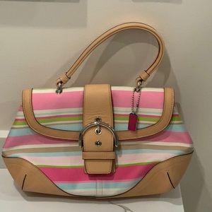 Coach canvas striped purse. Size 11” x 6.5”. OS
